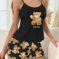 Summer Black Pyjamas Set for Women – Cute Teddy Bear Print | Lightweight Short Sleeve Sleepwear & Shorts