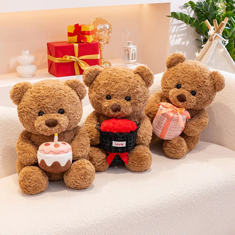 Warm Hearted Teddy Bear with Gift, Cake or Bouquet – Soft Plush Toy in Sweater for Girlfriend, Valentine's Day & Special Occasions