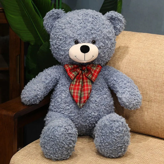 Soft Nap Pillow Bear 80cm – Big Plush Toy with Checkered Ribbon