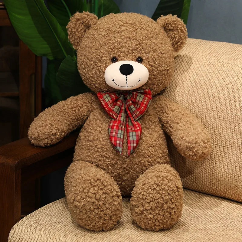 Soft Nap Pillow Bear 80cm – Big Plush Toy with Checkered Ribbon