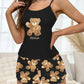 Summer Black Pyjamas Set for Women – Cute Teddy Bear Print | Lightweight Short Sleeve Sleepwear & Shorts