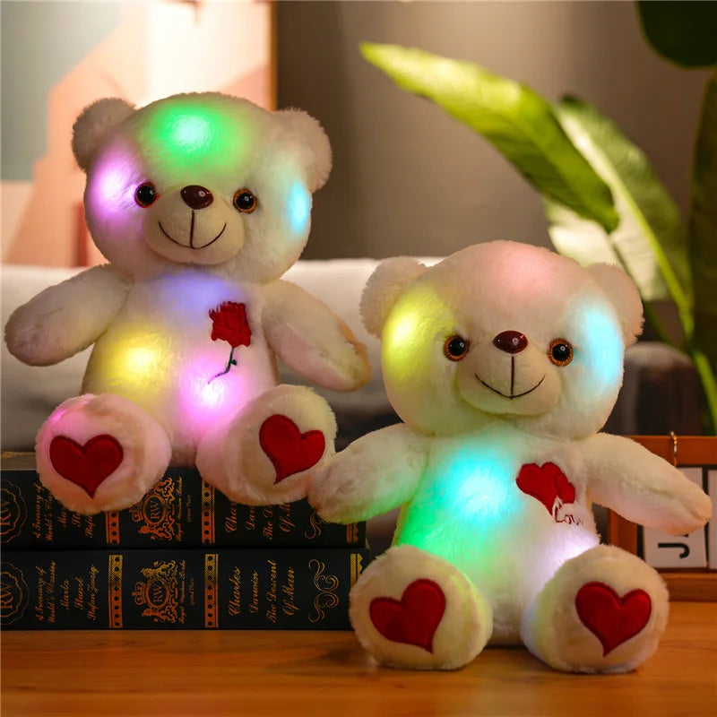 30cm Light-up Teddy Bear Light-up plush toy with bow, rose and heart of your choice