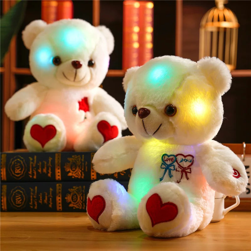 30cm Light-up Teddy Bear Light-up plush toy with bow, rose and heart of your choice