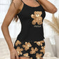 Summer Black Pyjamas Set for Women – Cute Teddy Bear Print | Lightweight Short Sleeve Sleepwear & Shorts