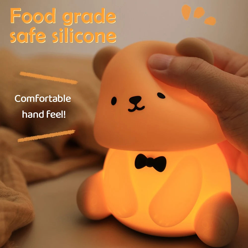 Silicone Teddy Bear Night Light – 3-Level Dimmable Nursery Lamp for Kids Bedroom