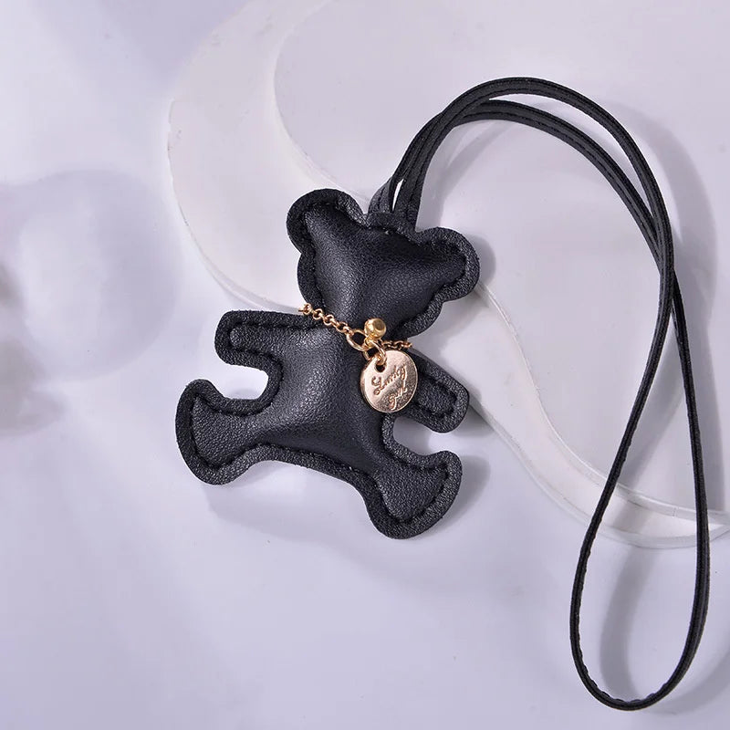 Cute PU Leather Bear Keychain – Fashion Bag Charm & Mirror Pendant for Women