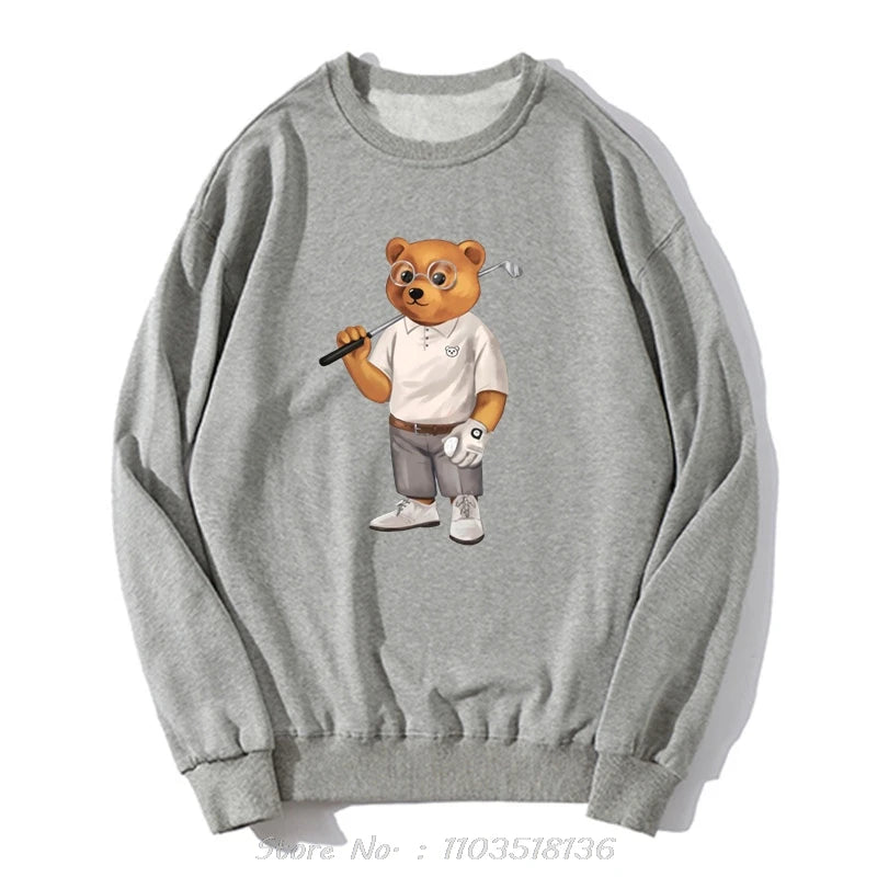 Gentleman Teddy Bear Golf Hoodie for Men – Oversized Cotton Streetwear Sweatshirt | Hip Hop Inspired Loose Fit