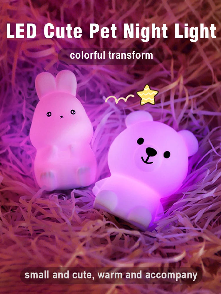 Silicone Bear LED Night Light – Touch Control RGB Mood Lamp for Kids & Home