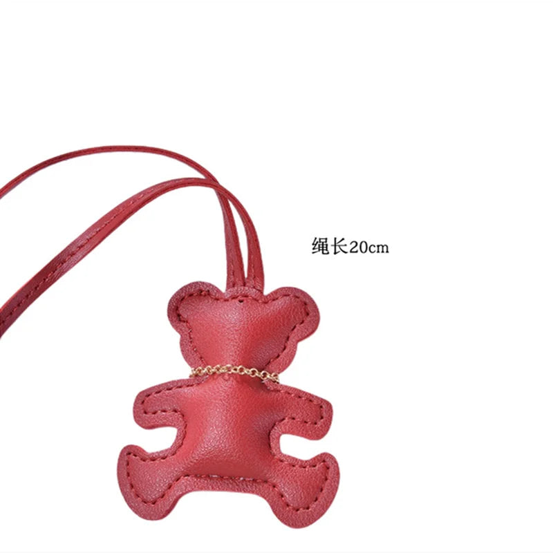 Cute PU Leather Bear Keychain – Fashion Bag Charm & Mirror Pendant for Women