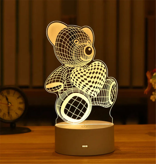 3D Teddy Bear LED Night Lamp – USB Acrylic Light for Bedroom & Gifts