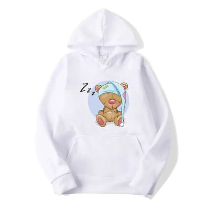 Sleeping Teddy Bear Hoodie – Casual Long Sleeve Sweatshirt for Teens | Relaxed Fit with Big Front Pocket