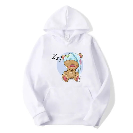 Sleeping Teddy Bear Hoodie – Casual Long Sleeve Sweatshirt for Teens | Relaxed Fit with Big Front Pocket