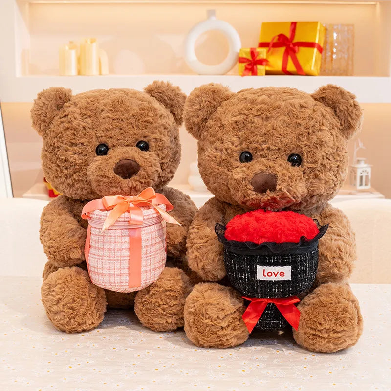 Warm Hearted Teddy Bear with Gift, Cake or Bouquet – Soft Plush Toy in Sweater for Girlfriend, Valentine's Day & Special Occasions