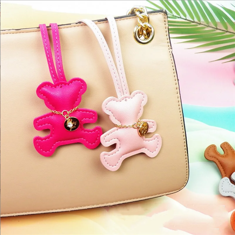 Cute PU Leather Bear Keychain – Fashion Bag Charm & Mirror Pendant for Women