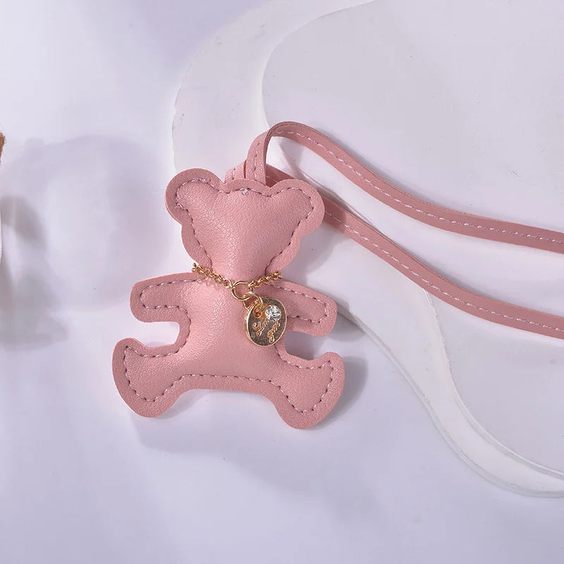 Cute PU Leather Bear Keychain – Fashion Bag Charm & Mirror Pendant for Women