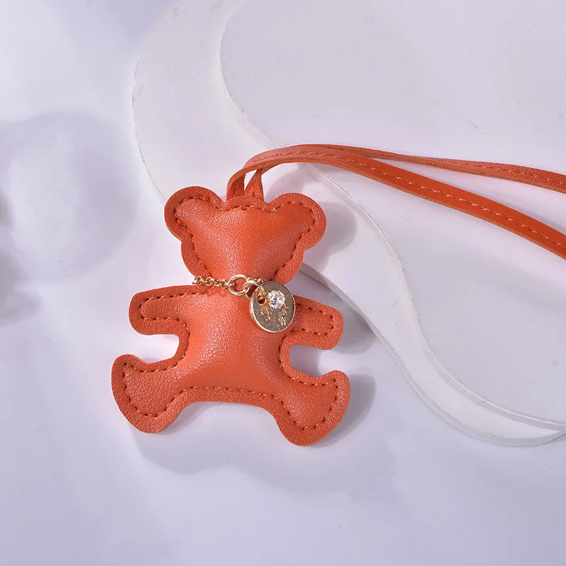 Cute PU Leather Bear Keychain – Fashion Bag Charm & Mirror Pendant for Women