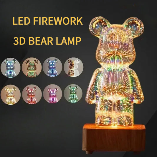 LED 3D Bear Fireworks Night Light – USB Ambient Lamp for Bedroom & Kids Room