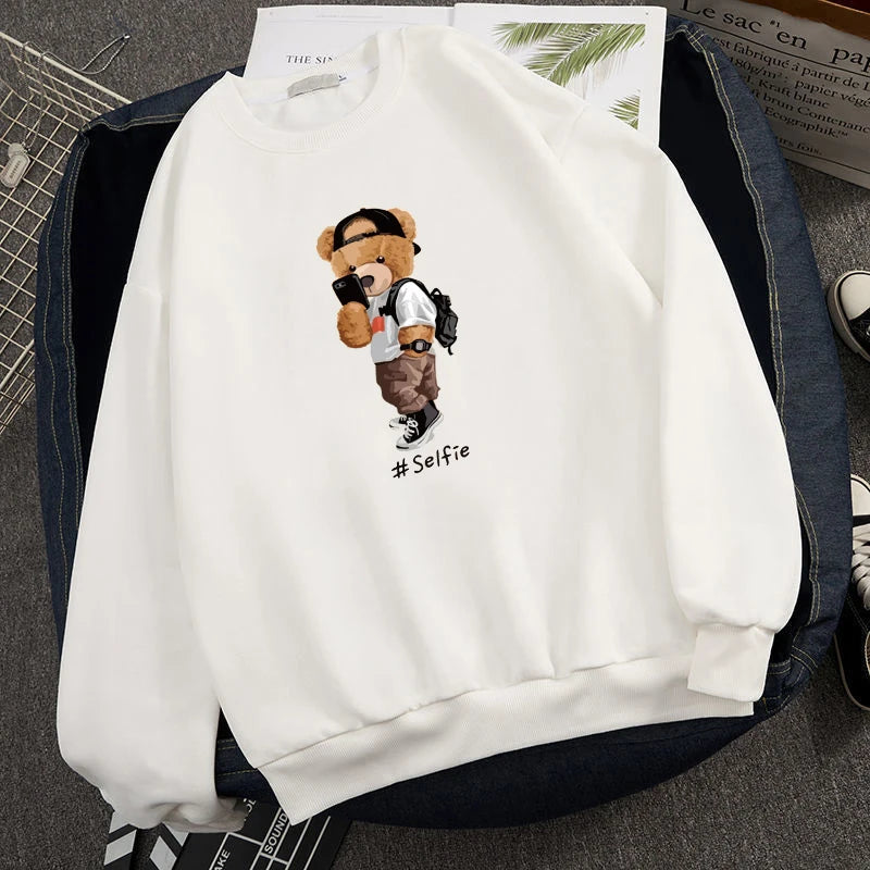Teddy Bear Bear Graphic Sweatshirt – Men’s Casual Cotton Pullover | Autumn 2024 Streetwear