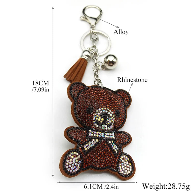 Brown Gift Bear Keychain – Cute Tassel & Rhinestone Bag Charm for Women and Men