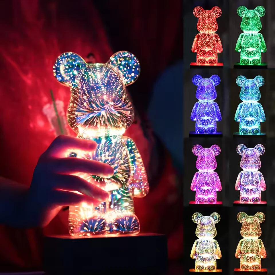 LED 3D Bear Fireworks Night Light – USB Ambient Lamp for Bedroom & Kids Room