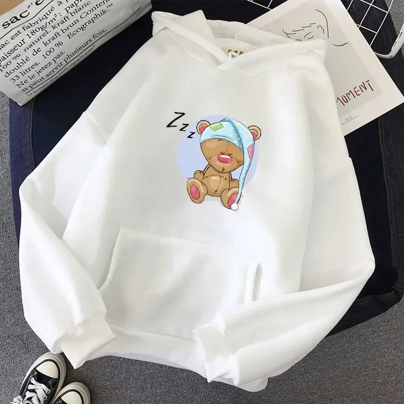 Sleeping Teddy Bear Hoodie – Casual Long Sleeve Sweatshirt for Teens | Relaxed Fit with Big Front Pocket
