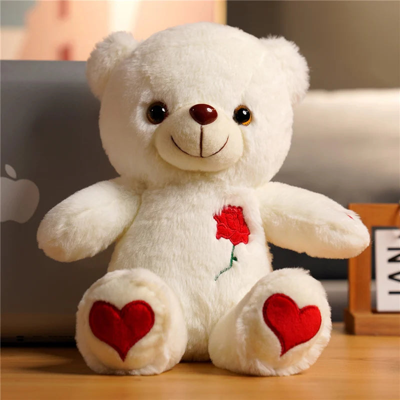 30cm Light-up Teddy Bear Light-up plush toy with bow, rose and heart of your choice