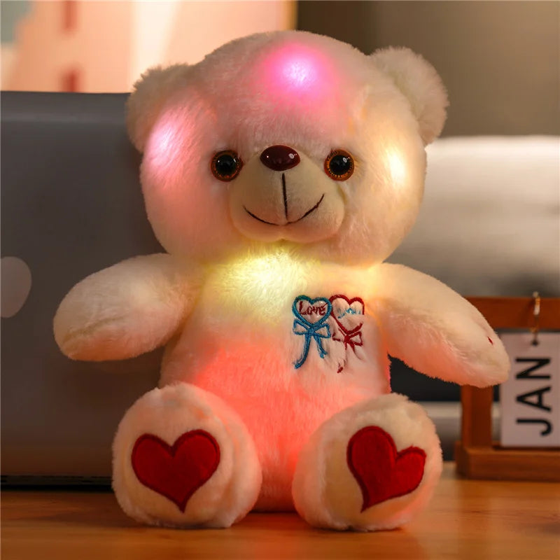 30cm Light-up Teddy Bear Light-up plush toy with bow, rose and heart of your choice