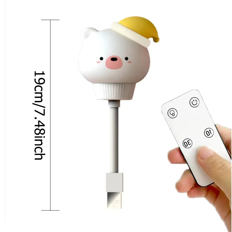 USB LED Night Light – Cute Cartoon Bear Lamp with Remote Control