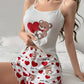 Summer Cute Love Bear Printed Pajamas Set for Women'S Loungewear Crop Tops and Shorts Sleepwear Home Wear Clothes