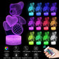 16-Color 3D Illusion Teddy Bear Night Light – LED Touch/Remote Lamp for Kids & Romantic Gifts