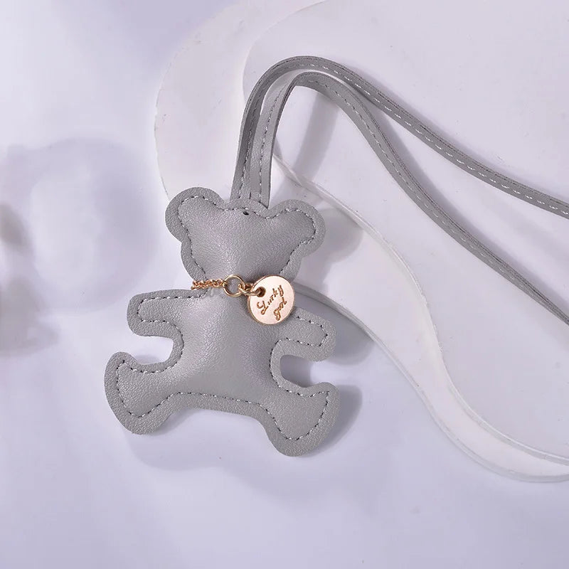 Cute PU Leather Bear Keychain – Fashion Bag Charm & Mirror Pendant for Women