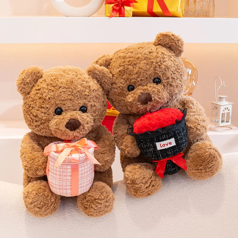 Warm Hearted Teddy Bear with Gift, Cake or Bouquet – Soft Plush Toy in Sweater for Girlfriend, Valentine's Day & Special Occasions