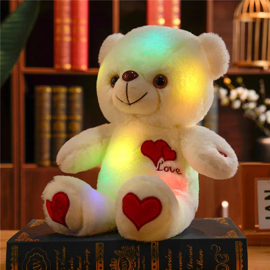 30cm Light-up Teddy Bear Light-up plush toy with bow, rose and heart of your choice