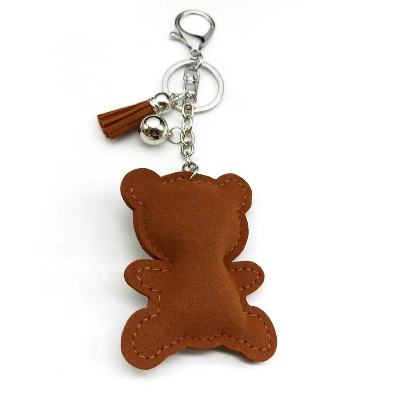 Brown Gift Bear Keychain – Cute Tassel & Rhinestone Bag Charm for Women and Men