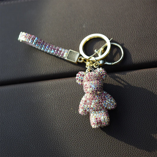 Diamond-Encrusted Teddy Bear Keychain – Luxury Sparkling Bag & Car Charm