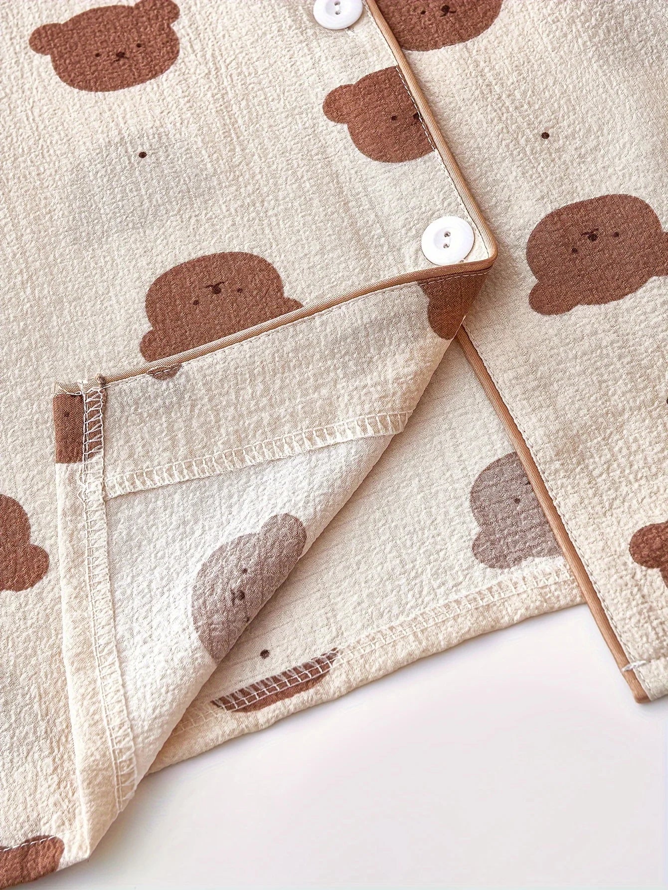Cozy Teddy Bear Print Pajama Set for Women – Long Sleeve Lapel Top & Elastic Pants | Soft, Button-Up Sleepwear for Autumn