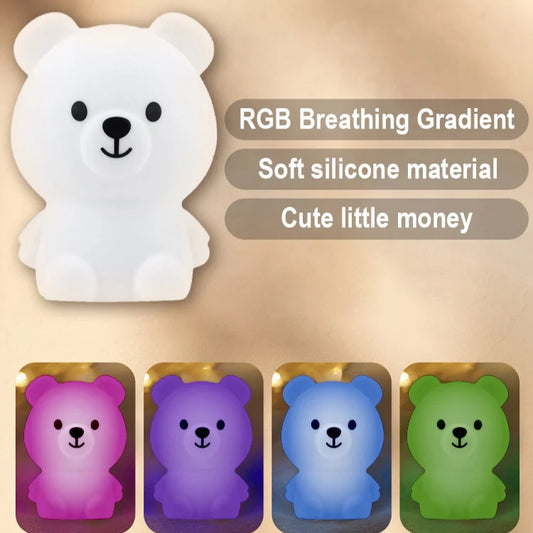 Silicone Bear LED Night Light – Touch Control RGB Mood Lamp for Kids & Home