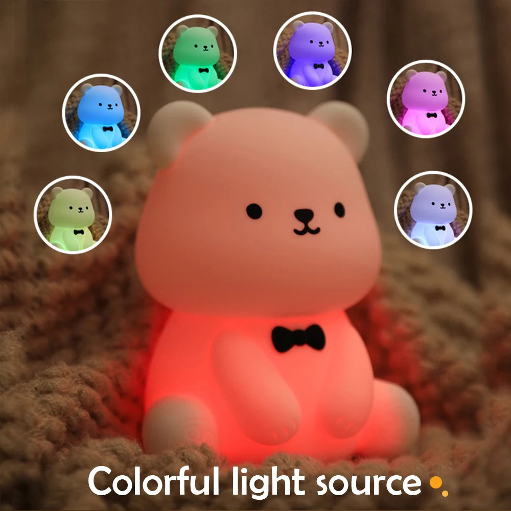Silicone Teddy Bear Night Light – 3-Level Dimmable Nursery Lamp for Kids Bedroom