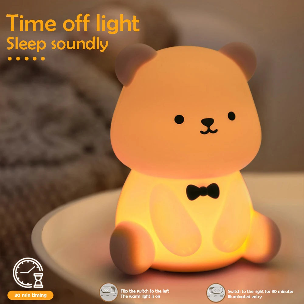 Silicone Teddy Bear Night Light – 3-Level Dimmable Nursery Lamp for Kids Bedroom