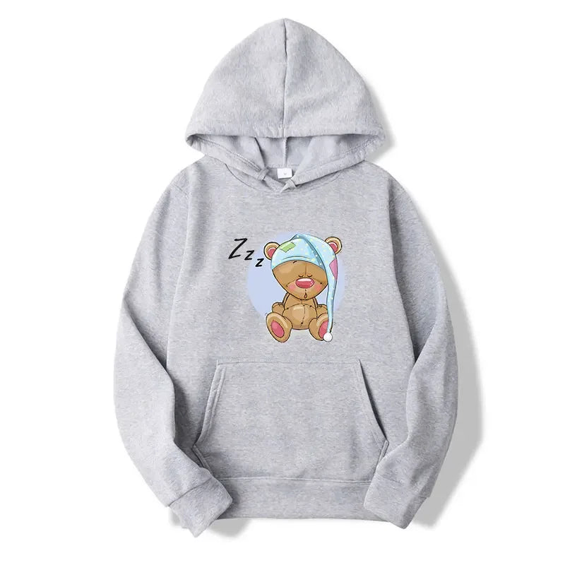 Sleeping Teddy Bear Hoodie – Casual Long Sleeve Sweatshirt for Teens | Relaxed Fit with Big Front Pocket