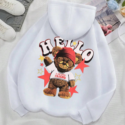 Teddy Bear Hoodie – Men’s Streetwear Pullover with Glasses Bear Graphic | Oversized Fit Sweatshirt