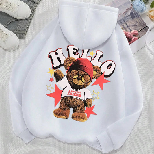 Teddy Bear Hoodie – Men’s Streetwear Pullover with Glasses Bear Graphic | Oversized Fit Sweatshirt