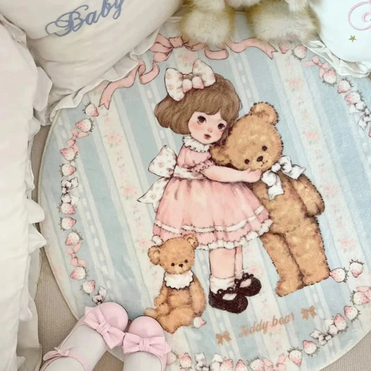 Charming Teddy Bear Design Carpet – Soft Pink Rug for Girls' Room & Cozy Spaces