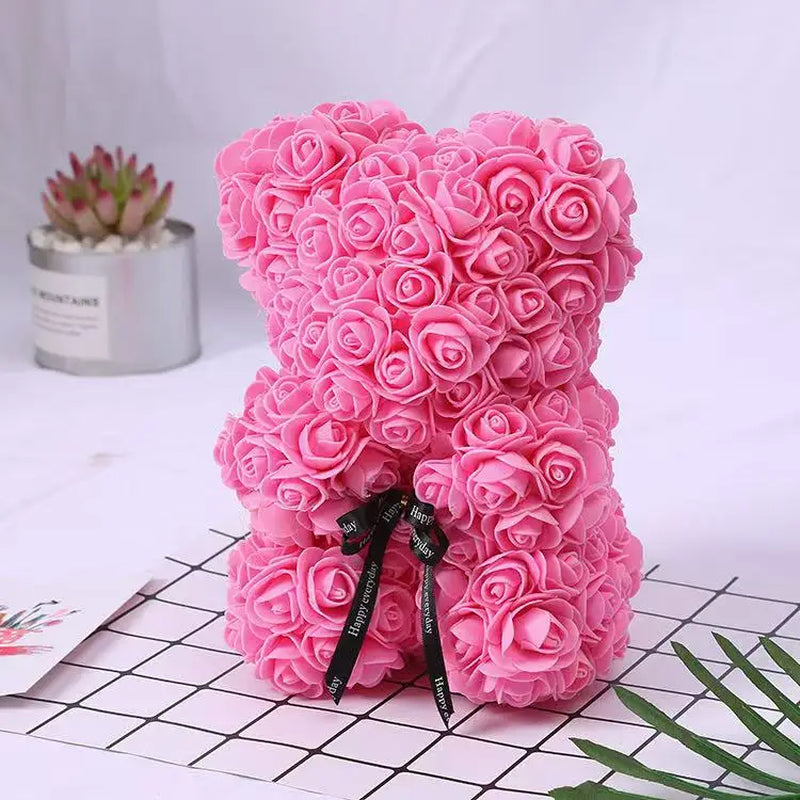25cm Artificial Rose Teddy Bear with Gift Box – Romantic Valentine’s Gift