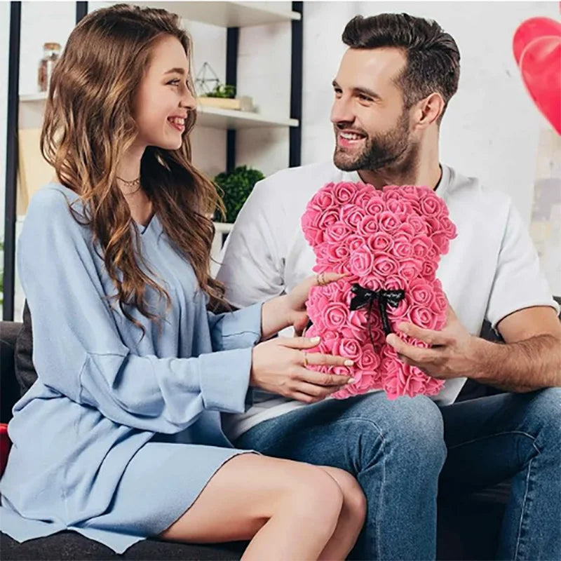 25cm Artificial Rose Teddy Bear with Gift Box – Romantic Valentine’s Gift