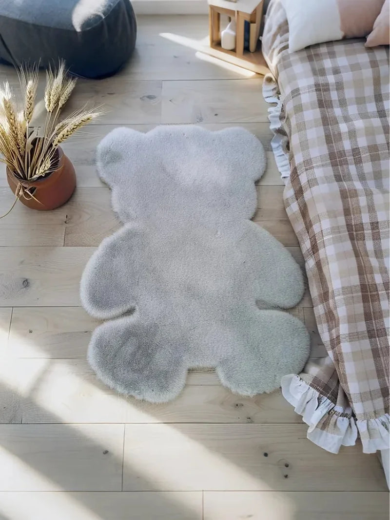 Teddy Bear Shaped Fluffy Rug – Soft Faux Rabbit Fur Mat for Kids' Room, Nursery & Living Room