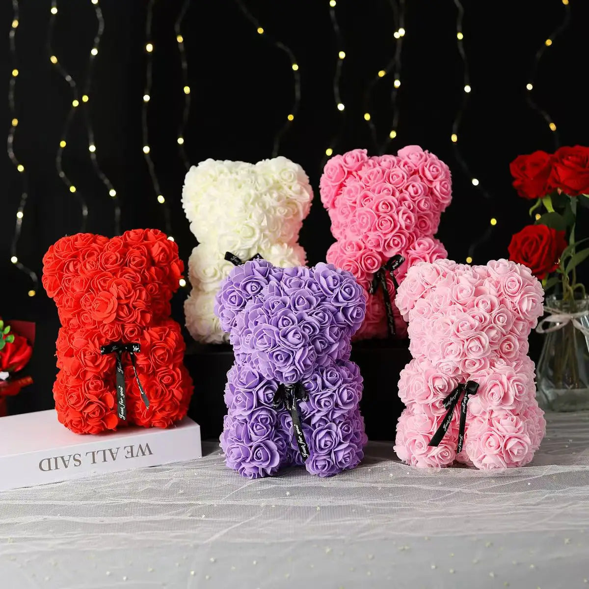 25cm Artificial Rose Teddy Bear with Gift Box – Romantic Valentine’s Gift