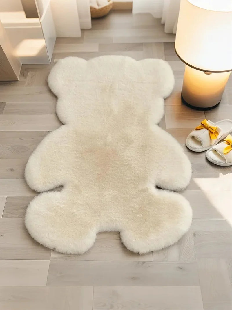 Teddy Bear Shaped Fluffy Rug – Soft Faux Rabbit Fur Mat for Kids' Room, Nursery & Living Room