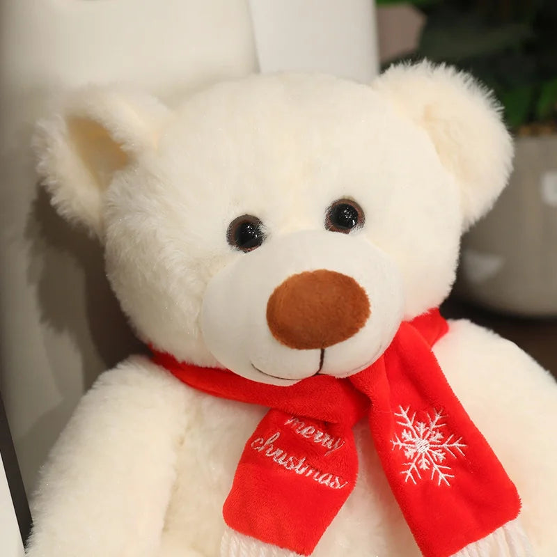  35cm Brown & White Bear Plush Doll – Christmas Gift Bear with Scarf 