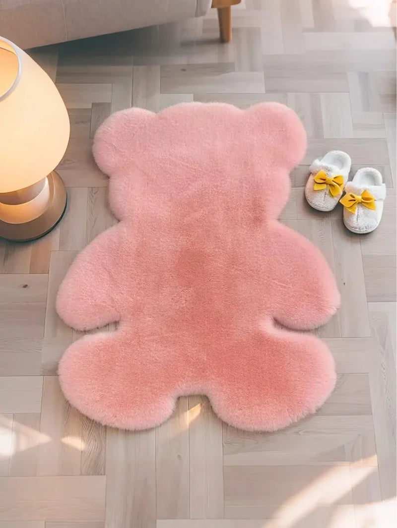 Teddy Bear Shaped Fluffy Rug – Soft Faux Rabbit Fur Mat for Kids' Room, Nursery & Living Room